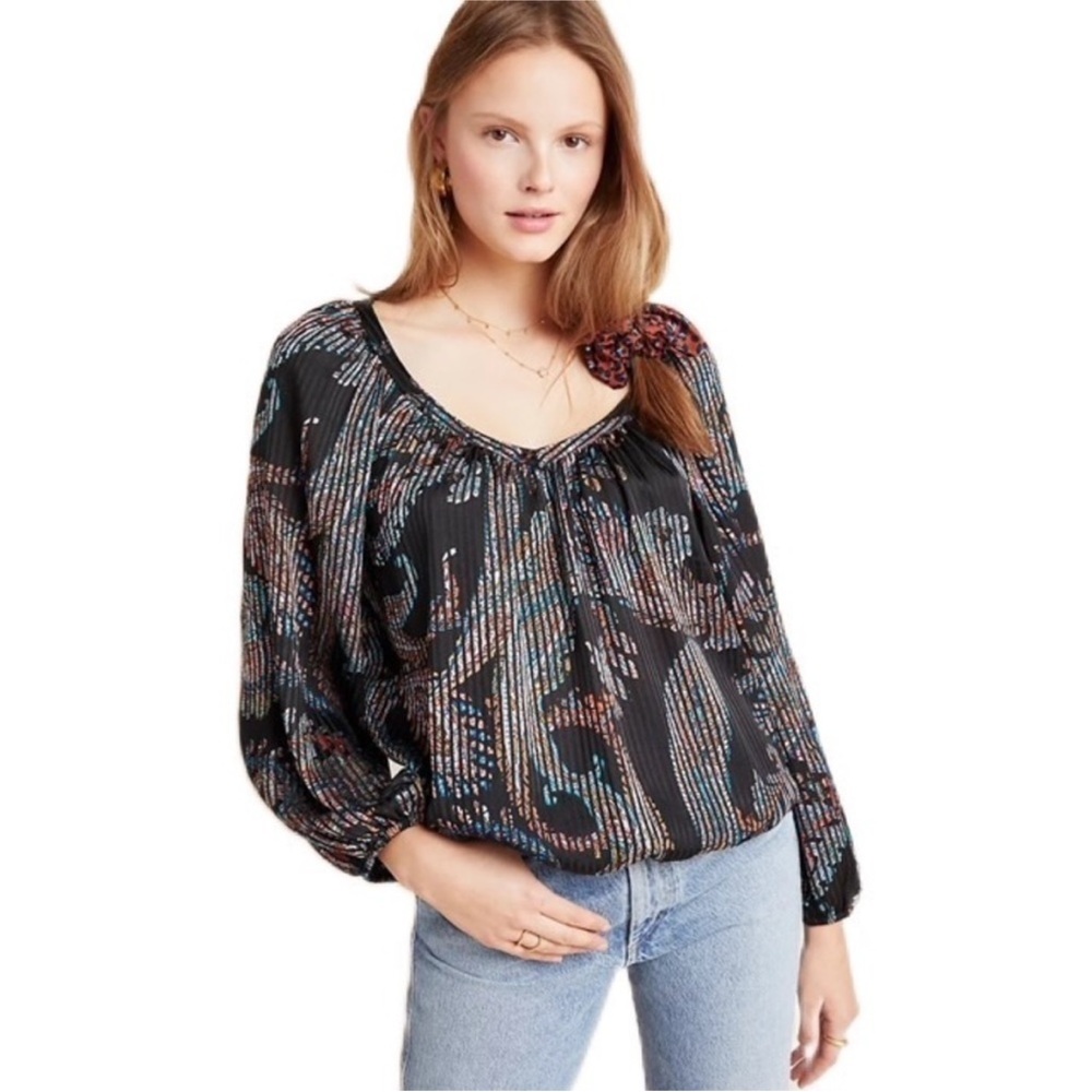 NWOT Maeve Anthropologie Black Multicolor Blouse XS